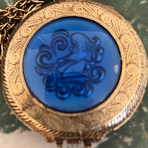 Vintage Blue Max Factor Solid Perfume Locket Necklace - Picture 3 of 5